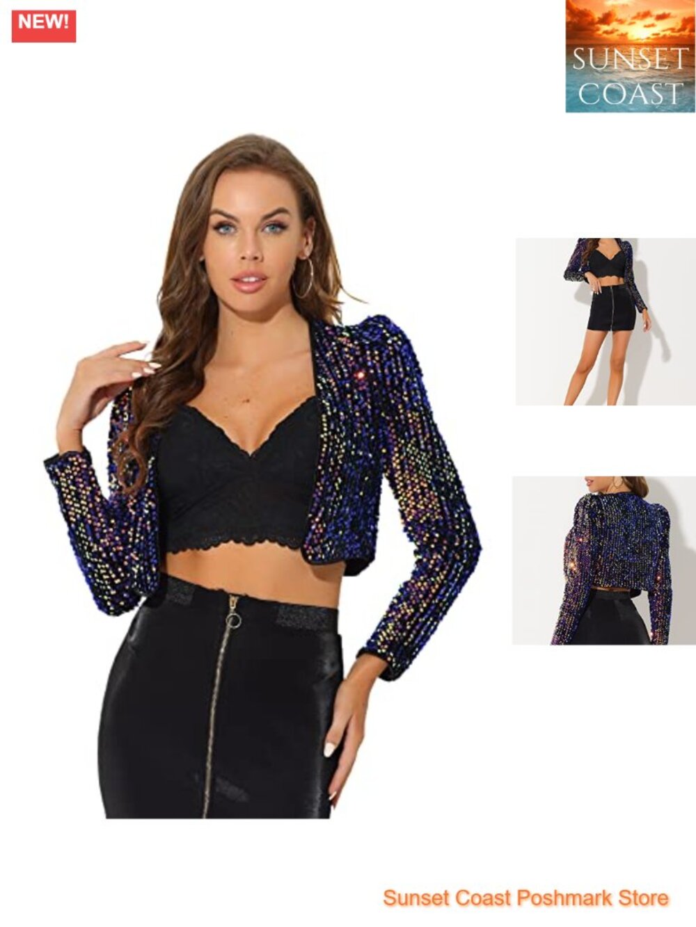 Sequin Cropped Bolero Jacket Puff Sleeve Party Cardigan